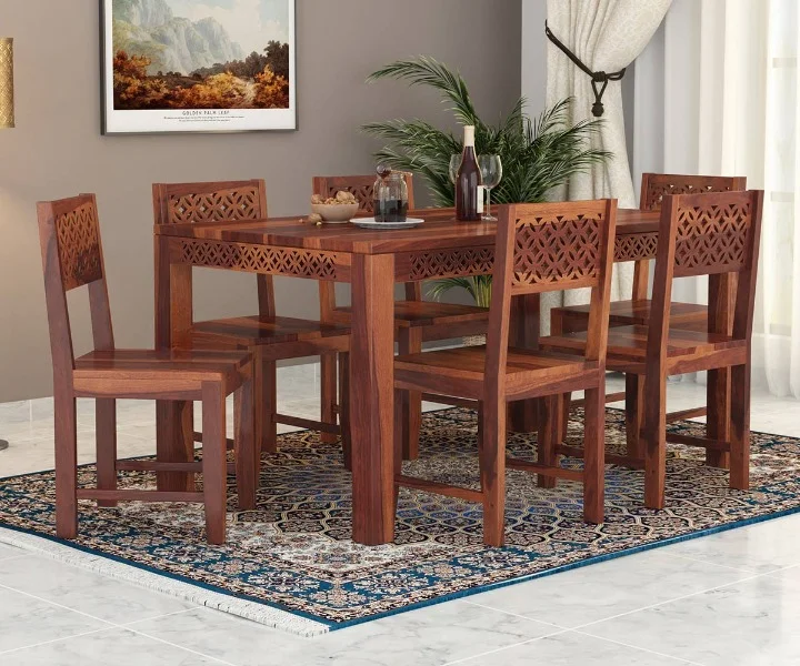 Classic Solid Sheesham Wood Dining Table Set with 6 Chairs (10) Classic Sheesham Wood Dining Table Set for Modern Homes