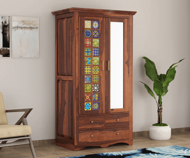 Compact Solid Wood 2 Door Wardrobe Royal Sheesham (5) Compact Solid Wood 2 Door Wardrobe Royal Sheesham - Image 1