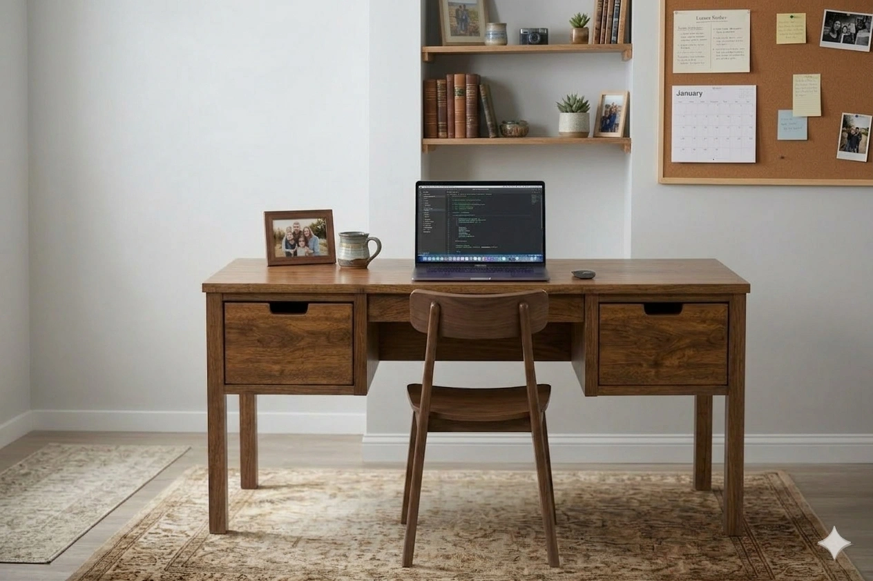 Elegant Solid Sheesham Wood Study Table for Modern Homes (7) Elegant solid sheesham wood study table for modern homes with spacious wooden tabletop and drawers