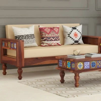 Royal Sheesham Premium Solid Sheesham Wood Tile Design Sofa for Living Room