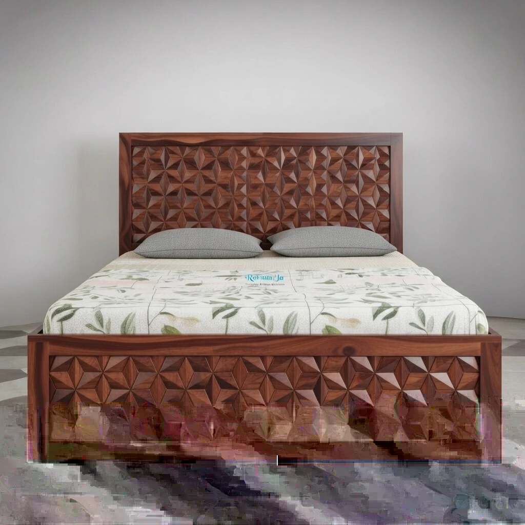 Royal Sheesham Signature 3D Geometric Designer Bed (2) Royal Sheesham 3D Geometric Designer Bed Solid Sheesham Wood Bedroom Furniture