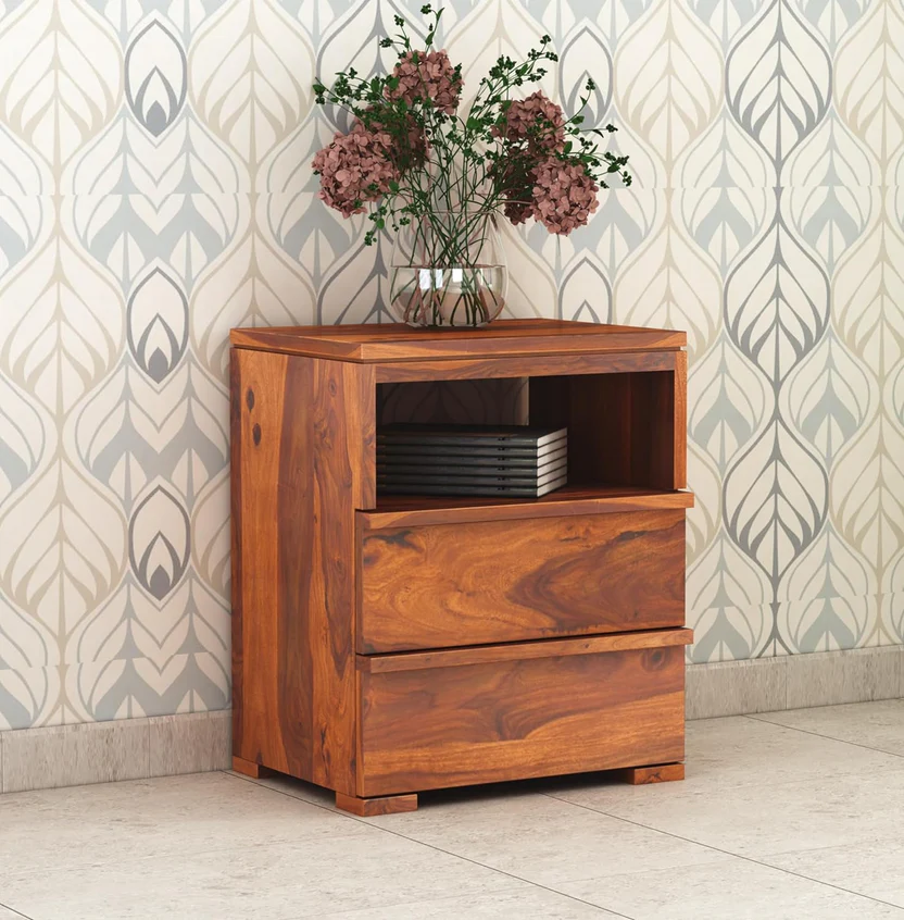 Royal sheesham bedside table with storage cabinet (5) Royal Sheesham bedside table with storage cabinet made from solid sheesham wood for organized bedroom storage and modern home use