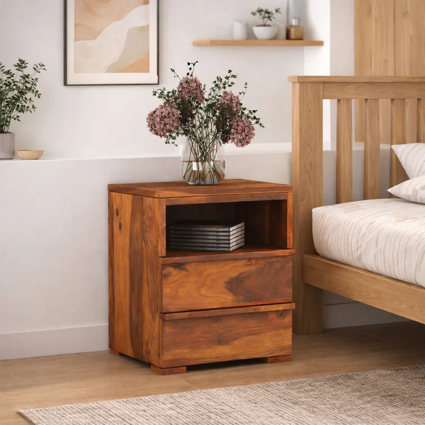 Royal sheesham solid wood bedside table modern style (7) Royal Sheesham solid wood bedside table modern style made from sheesham wood for bedroom storage and stylish home use
