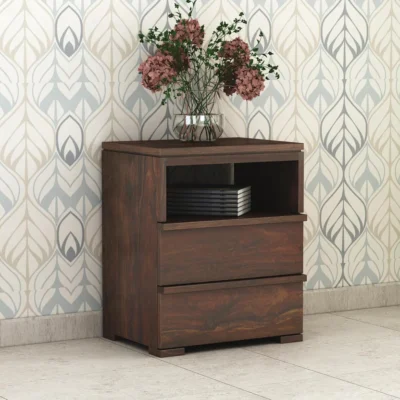 Royal Sheesham wooden bedside table with drawer made from solid sheesham wood for bedroom storage and modern home use