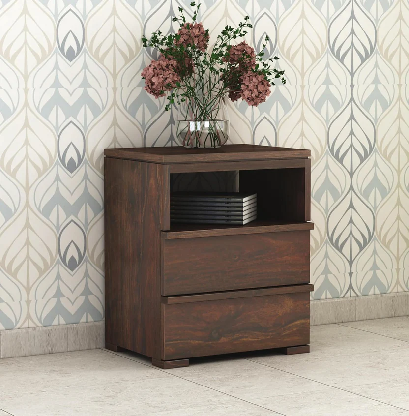 Royal Sheesham wooden bedside table with drawer made from solid sheesham wood for bedroom storage and modern home use