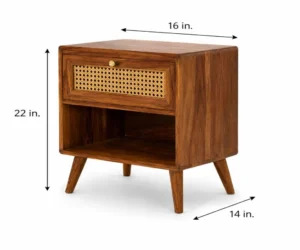 Sheesham Luxe Cane Bedside Table with Storage Shelf - Image 4