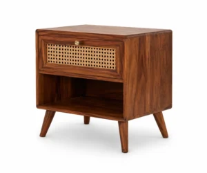 Sheesham Luxe Cane Bedside Table with Storage Shelf - Image 5