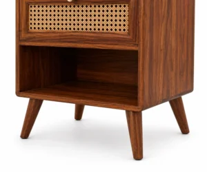 Sheesham Luxe Cane Bedside Table with Storage Shelf - Image 6