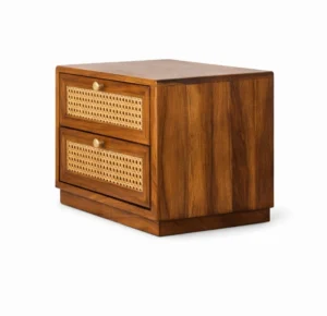 Solid Sheesham Wood Cane Front Bedside Unit - Image 4