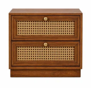 Solid Sheesham Wood Cane Front Bedside Unit - Image 6