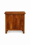 Modern wooden bedside table with three gold handle drawers - Image 2