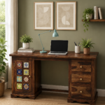 Ramika Sheesham Wood Writing Table In Provincial Teak Finish