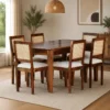 wattan Solid Wood Cane 6 Seater Dining Table Set