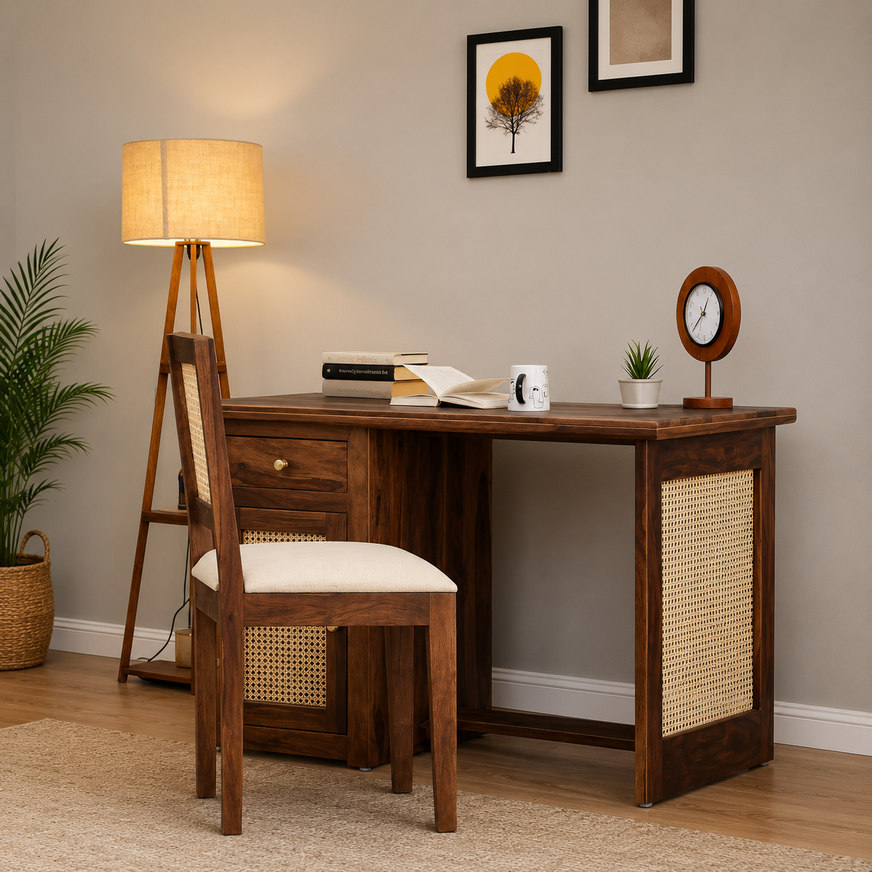 Royal Sheesham Wood Cane Study Table by Royalsheesham (1) Royal Sheesham Wood Cane Study Table - Image 1