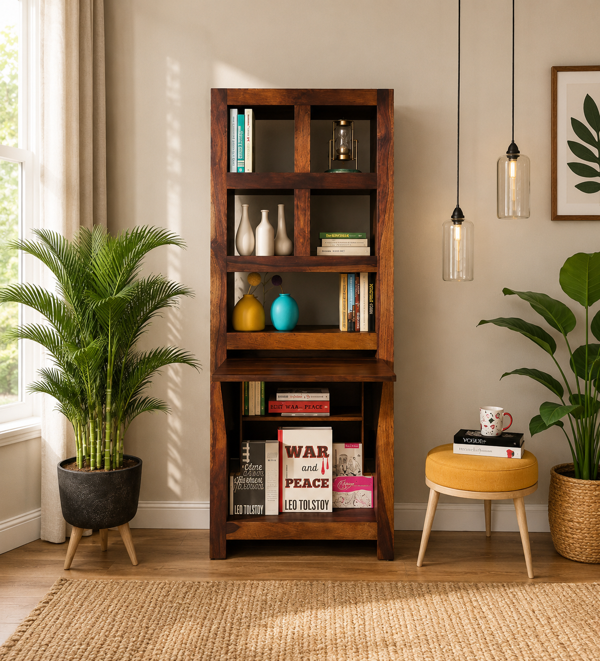 Royal Solid Sheesham Wood Book Shelf with Study Tables Royalsheesham (1) Royal Solid Sheesham Wood Book Shelf with Study Tables - Image 1