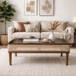 Nain Mango Wood Coffee Table In Tubbaq Finish With Brown Tinted Glass Top