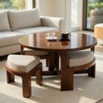 Heritage smart solid sheesham wood coffee table with hidden seating stools for living room