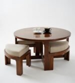 Heritage smart solid sheesham wood coffee table with hidden seating stools - Image 2