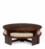 Heritage smart solid sheesham wood coffee table with hidden seating stools - Image 4