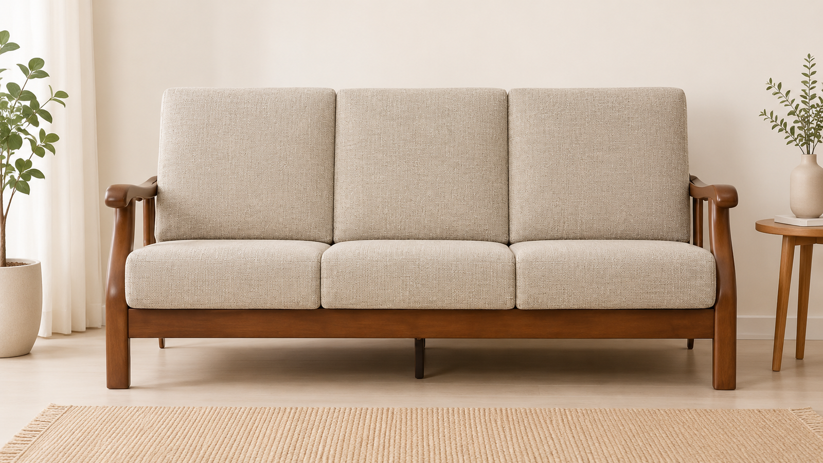 Oxford Heritage Sheesham Wood 3 Seater Sofa in Walnut Finish (1) Oxford Heritage Sheesham Wood 3 Seater Sofa in Walnut Finish - Image 1