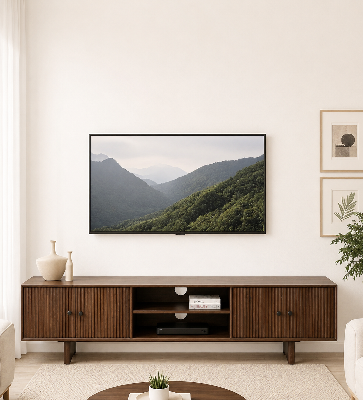 Calvique Solid Wood Entertainment Console with Elegant Storage (1) Calvique Solid Wood Entertainment Console with Elegant Storage - Image 1