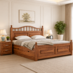 Carvello Contemporary Solid Sheesham Wood Bed with Hydraulic Lift Storage