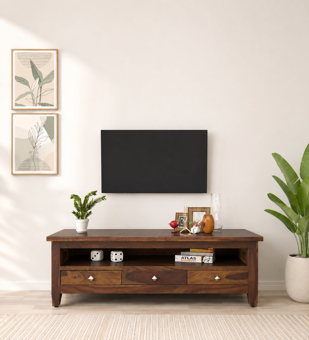 Elvoris Premium Solid Sheesham Wood TV Stand with Modern Design (1) Elvoris Premium Solid Sheesham Wood TV Stand with Modern Design - Image 1