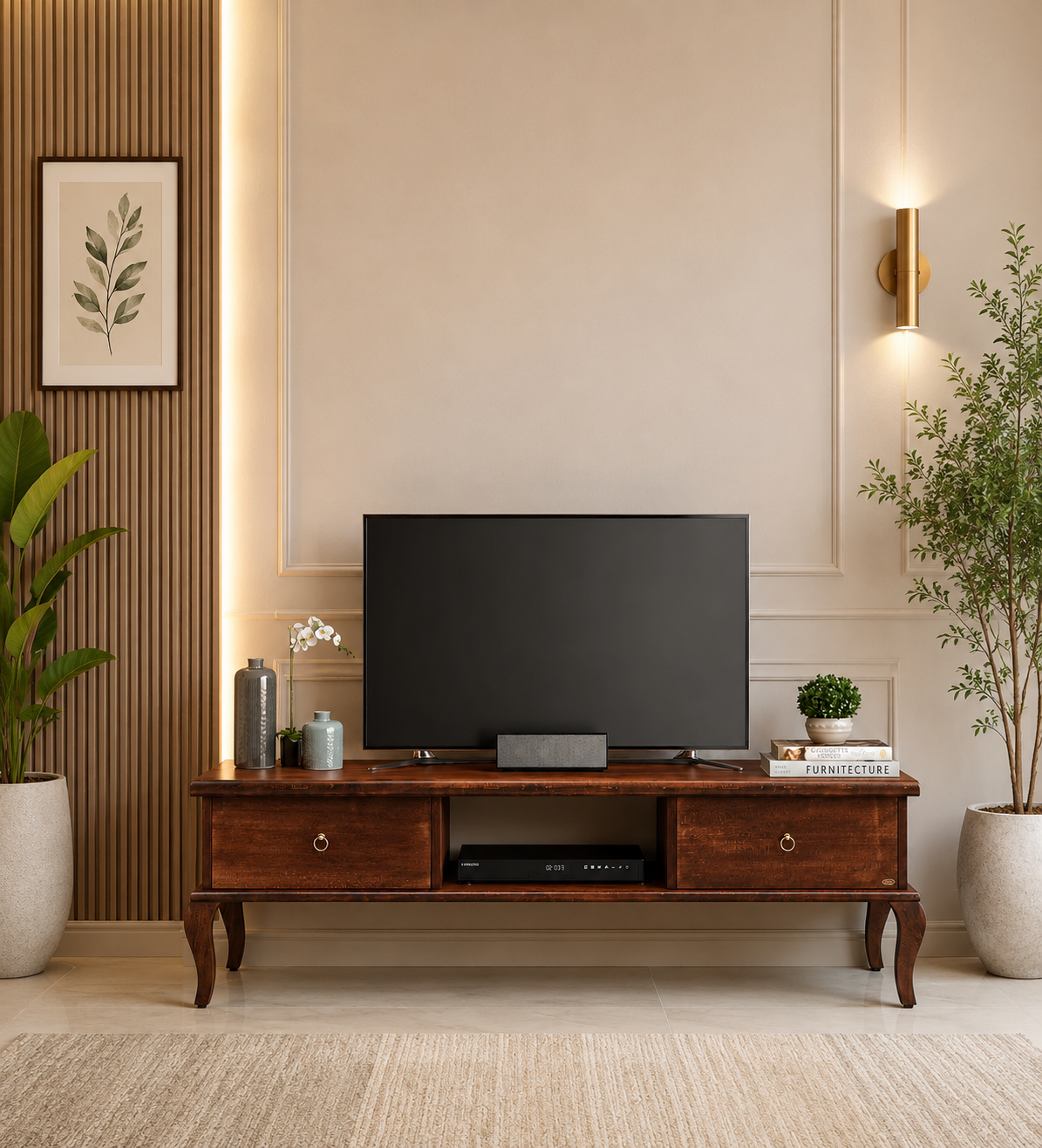 Marvique Solid Sheesham Entertainment Unit with Functional Display Shelves (1) Marvique Solid Sheesham Entertainment Unit with Functional Display Shelves - Image 1