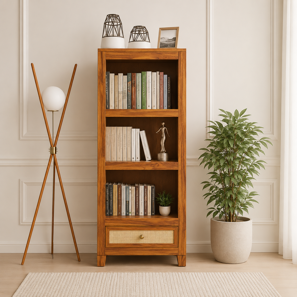 Zavero Wooden Library Bookshelf with Open Storage Design (1) Zavero Wooden Library Bookshelf with Open Storage Design - Image 1